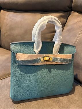 100% real leather denim color Top-Handle Bag with Gold Hardware